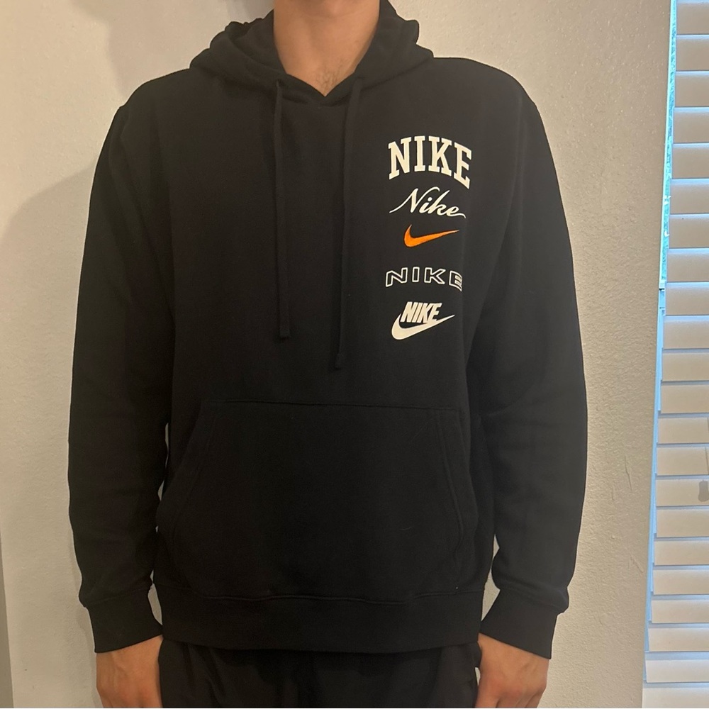 Nike Black Hoodie with White and Orange Accents